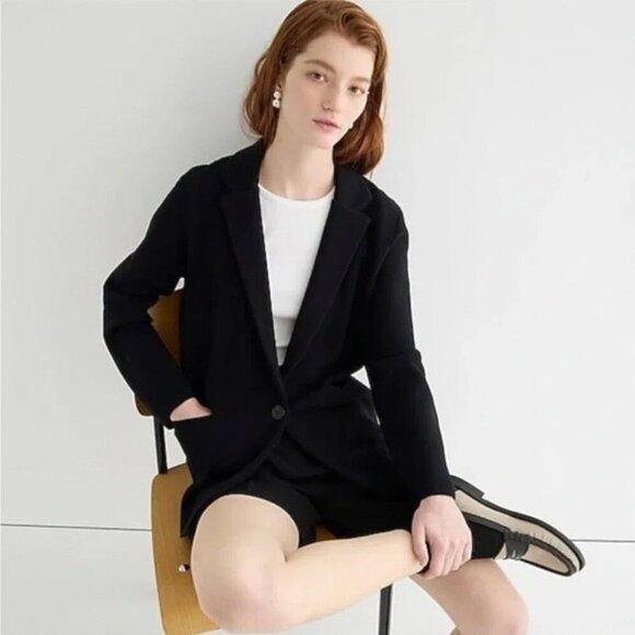J.Crew Cecile Relaxed Sweater-Blazer Cardigan Jacket M Black Wool Blend BF013 - Picture 3 of 16